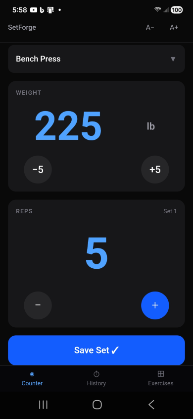 SetForge rep counter screen